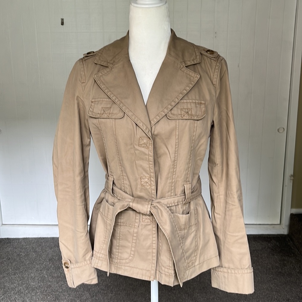 🐆Ann Taylor Belted Khaki Jacket Trench Blazer Women’s size small